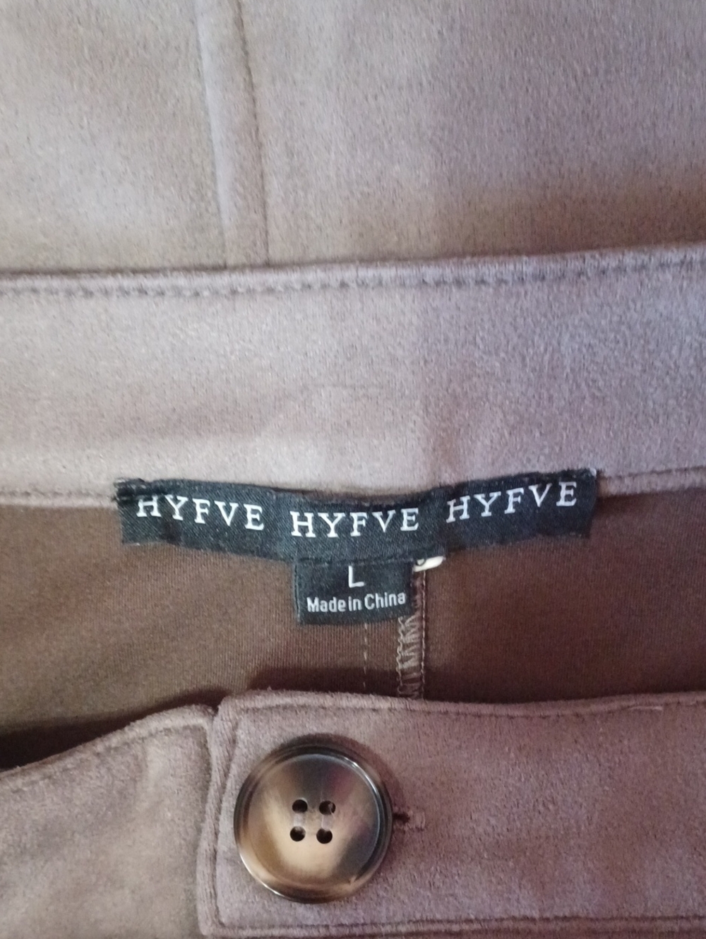 HYFVE Taupe Faux Suede A-Line Mini Skirt Button Closure Pockets High Waisted - Picture 2 of 16
